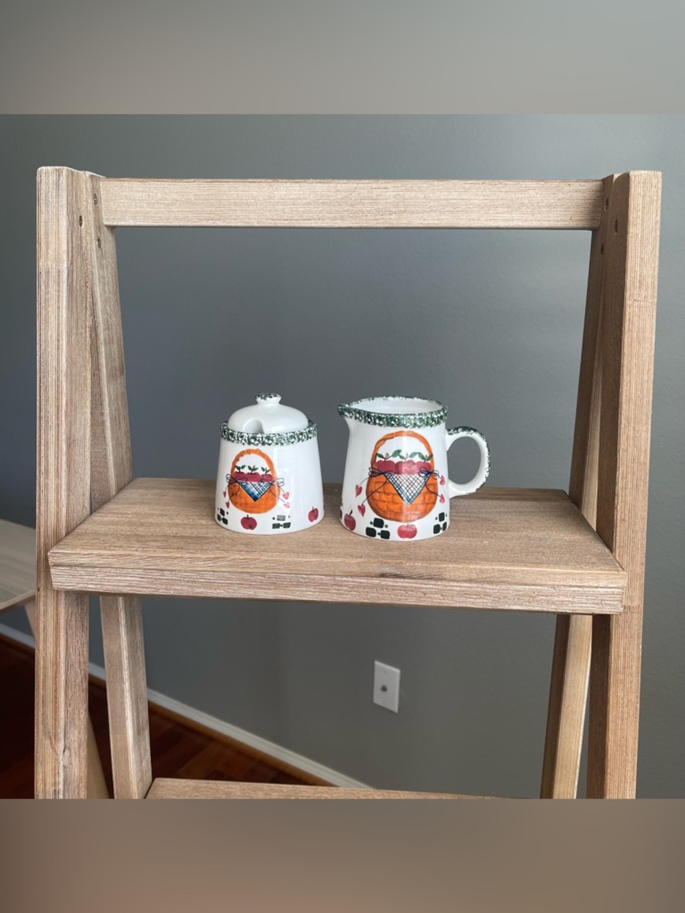 Vtg Country Apple Basket Creamer & Sugar Bowl Set Farmhouse Cottagecore Gift Tea